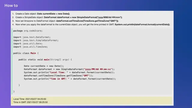 Video thumbnail for How to display date and time in GMT Timezone in Java