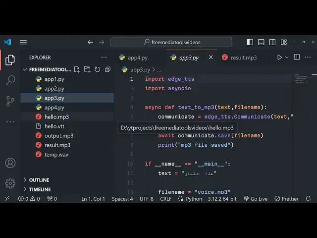 Video thumbnail for Python 3 Microsoft Edge TTS Engine to Export Text to Speech as an MP3 Audio File