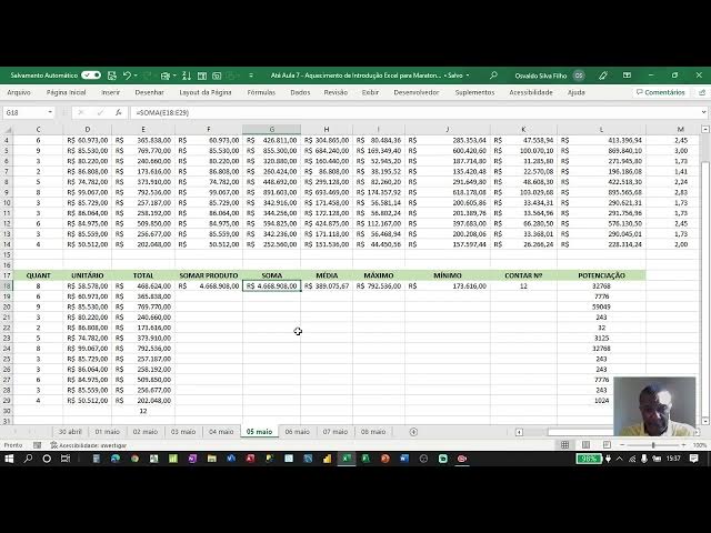 Video thumbnail for Aula 8 - Aquecimento Excel para 1ª Maratona Excel na Ilha de Itaparica