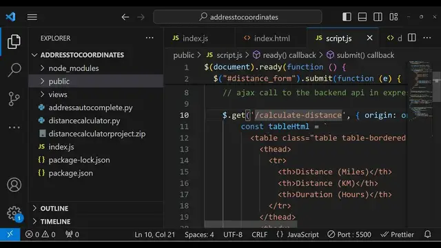 Video thumbnail for Node js Express Distance Matrix API to Find & Scrape Distance & Time Between Two Locations in Python