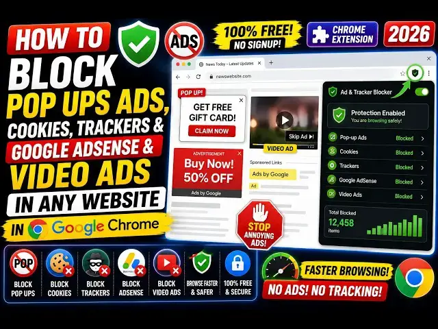 Video thumbnail for How to Block Pop-ups Ads,Cookies,Trackers & Google Adsense & Video Ads in Website in Google Chrome