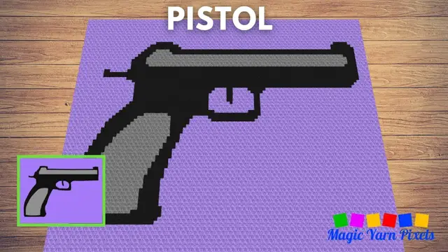 Video thumbnail for FREE GRAPH Pistol C2C & Tapestry Crochet Pattern | Magic Yarn Pixels