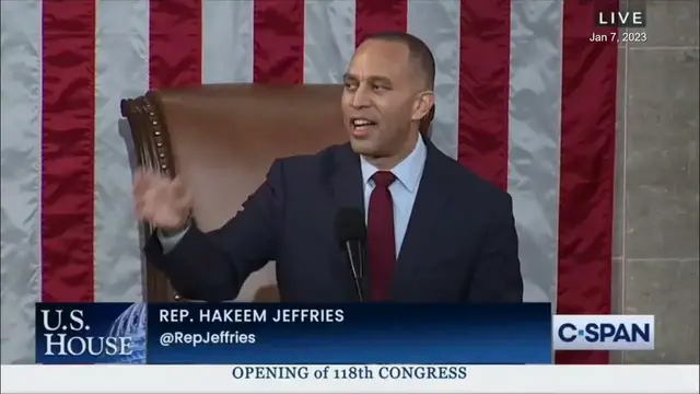 Video thumbnail for Minority leader Hakeem Jeffries sings an A-to-Z rap touting House Democrats' values
