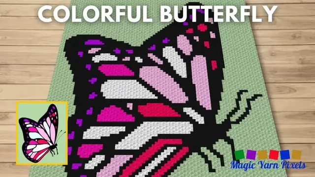 Video thumbnail for FREE GRAPH Colorful Butterfly C2C & Tapestry Crochet Pattern | Magic Yarn Pixels