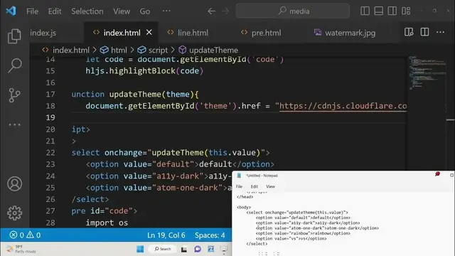 Video thumbnail for Javascript Highlight.js Example to Highlight Source Code in Pre Tag in Various Themes & Languages