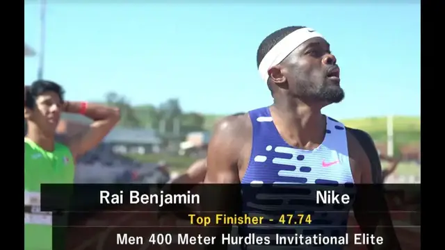 Video thumbnail for Rai Benjamin Wins 400-Meter Hurdles in 47.74 at Mt. Sac Relays 2023 with World-Leading Time