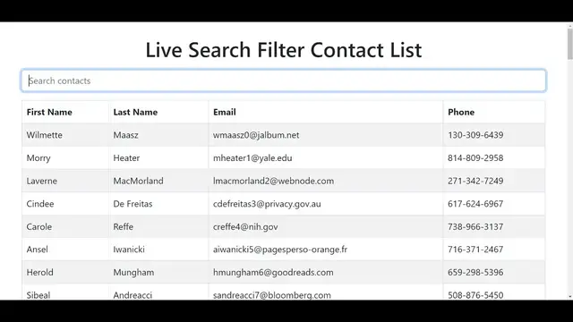 Video thumbnail for Build a React.js Live Search Filter Contact List Using Bootstrap 5 Table in Browser Using Javascript
