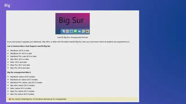 Video thumbnail for Big Sur unsupported Mac List [macOS]