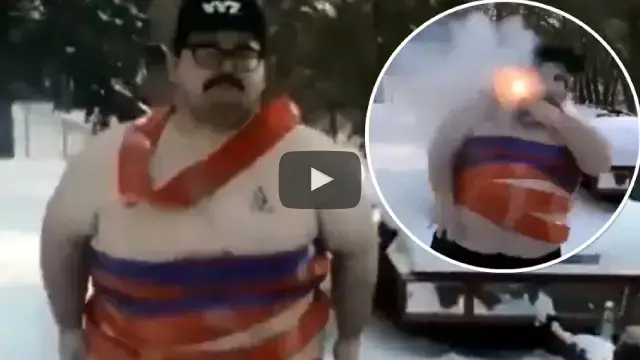 'Video thumbnail for man set fire with a firecracker on his chest'