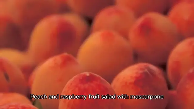 Video thumbnail for Peach & raspberry fruit salad with mascarpone Recipe