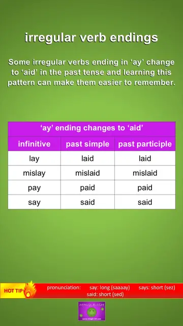 'Video thumbnail for Irregular Verbs Ending in AY That Change to AID'