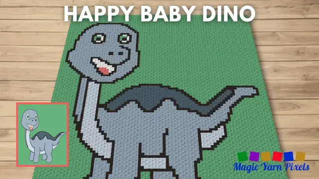 Video thumbnail for FREE GRAPH Happy Baby Dino C2C & Tapestry Crochet Pattern | Magic Yarn Pixels