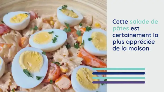 Video thumbnail for Salade de pâtes au surimi et oeufs durs