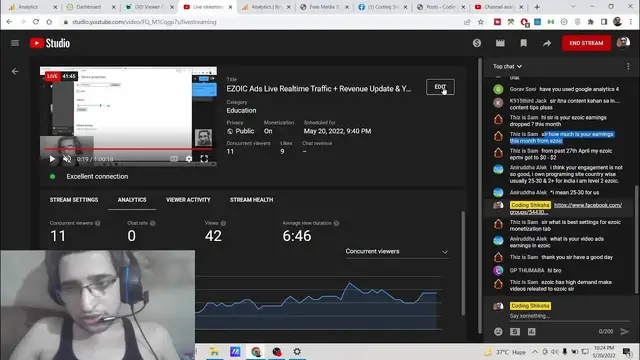Video thumbnail for EZOIC Ads Live Realtime Traffic + Revenue Update & Youtube Channel Traffic Update (20th May,2022)