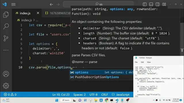 Video thumbnail for Node.js Tutorial to Parse & Read Contents of CSV File Using a-csv Library in Javascript