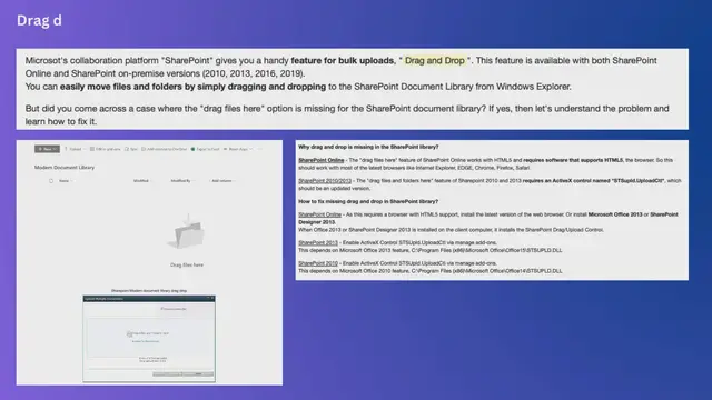 Video thumbnail for Drag drop files here option missing for SharePoint document library