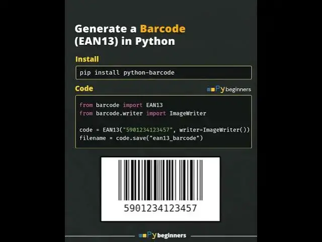 Video thumbnail for Generate a Barcode (EAN13) in Python#python #pybeginners #code