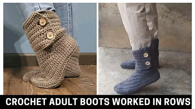 'Video thumbnail for How to Crochet Beginner Boots / Slippers For Men And Women Worked Flat'