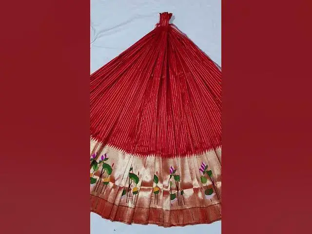 Video thumbnail for Red tissue lining lehenga fabric swan design #traditionallehengas #silklehenga #lehenga