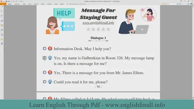 Video thumbnail for English Conversations in Hotels and Restaurants - Message for staying guest