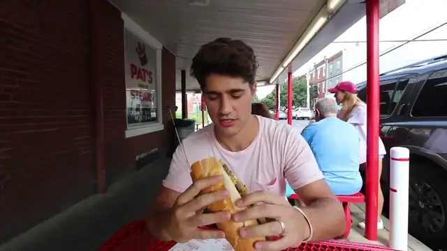 'Video thumbnail for BEST CHEESESTEAK IN PHILLY__ Pat_s vs Geno_s_ Food Challenge _ DEVOUR POWER(720P_HD)'