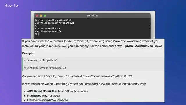 Video thumbnail for How to find the path of formula Installation by Brew