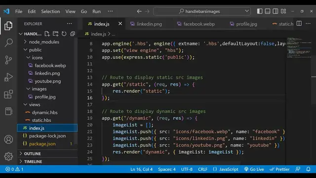 Video thumbnail for Node.js Express Handlebars Tutorial to Show Static & Dynamic Images Using express-handlebars in JS