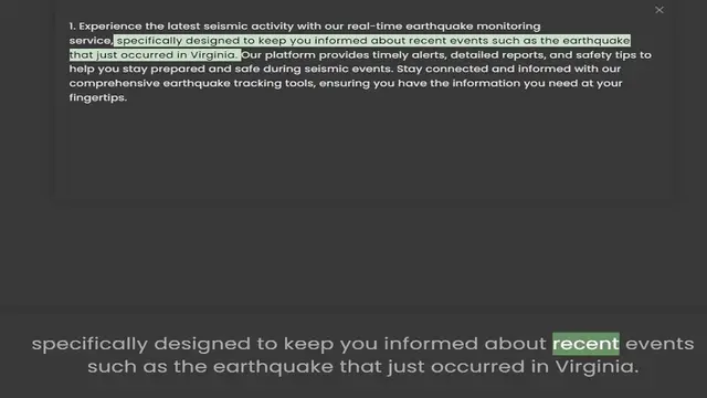 Video thumbnail for specifically designed to keep you informed about recent events such as the earthquake that just occurred in Virginia. Our platform provides timely alerts, detailed reports, and safety tips to help you stay prepared and safe during seismic