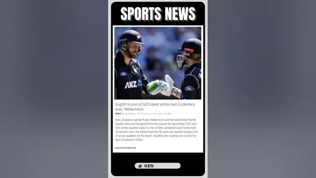 Video thumbnail for New Zealand Captain Praises Guptill as One of the Best White-Ball Cricketers of All Time | #shorts