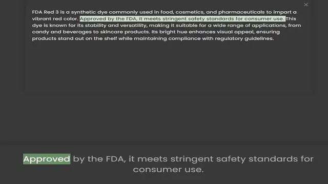 Video thumbnail for vibrant red color. Approved by the FDA, it meets stringent safety standards for consumer use. This dye is known for its stability and versatility, making it suitable for a wide range of applications, from candy and beverages to skincare p