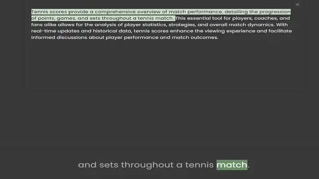 Video thumbnail for Tennis scores provide a comprehensive overview of match performance, detailing the progression of points, games, and sets throughout a tennis match. This essential tool for players, coaches, and fans alike allows for the analysis of playe
