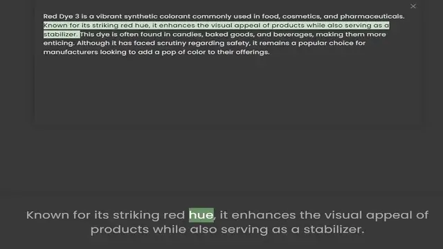 Video thumbnail for Known for its striking red hue, it enhances the visual appeal of products while also serving as a stabilizer. This dye is often found in candies, baked goods, and beverages, making them more enticing. Although it has faced scrutiny regard