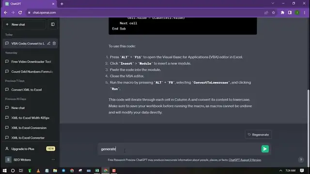 Video thumbnail for Excel Course: How to use ChatGPT to generate VBA Code