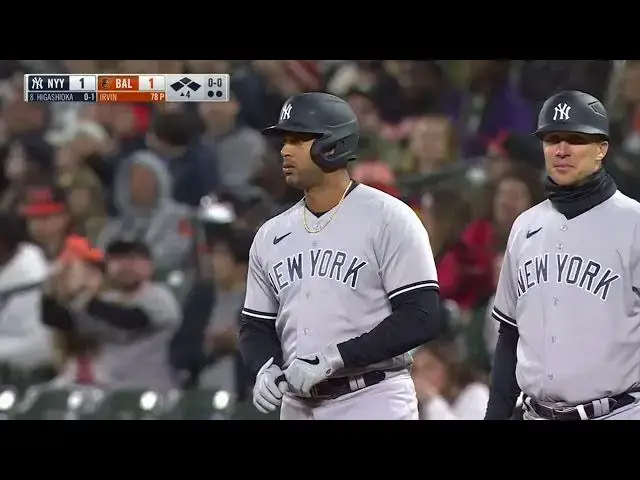 'Video thumbnail for Aaron Hicks BELTS a RBI Single, Scoring Anthony Rizzo! | New York Yankees | 4/8/2023'
