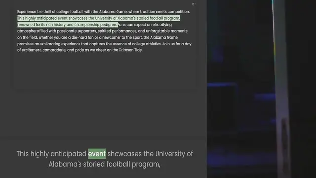 Video thumbnail for Experience the thrill of college football with the Alabama Game, where tradition meets competition. This highly anticipated event showcases the University of Alabama's storied football program, renowned for its rich history and championsh