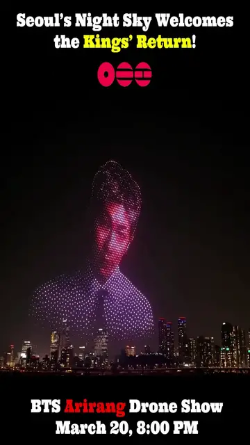 Video thumbnail for BTS ‘ARIRANG’ Drone Light Show Lights Up Seoul’s Night Sky 💜✨