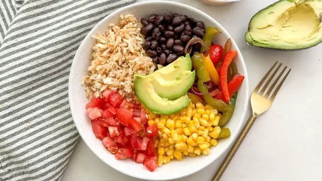 Video thumbnail for Cauliflower Rice Burrito Bowl Recipe