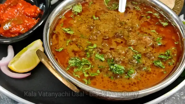 'Video thumbnail for Kala Vatanyachi Usal | Vegan Black Peas Curry | How To Make Kala Vatana Usal'