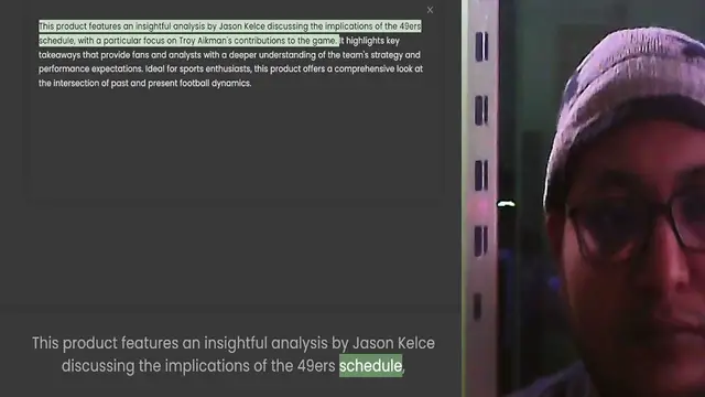 'Video thumbnail for This product features an insightful analysis by Jason Kelce discussing the implications of the 49ers schedule, with a particular focus on Troy Aikman's contributions to the game. It highlights key takeaways that provide fans and analysts'