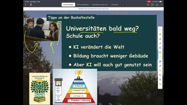 Video thumbnail for Unis bald weg? KI ermöglicht anderes Lernen: Auch in der Schule? Wichtig: KI-Nutzung in 5 Stufen