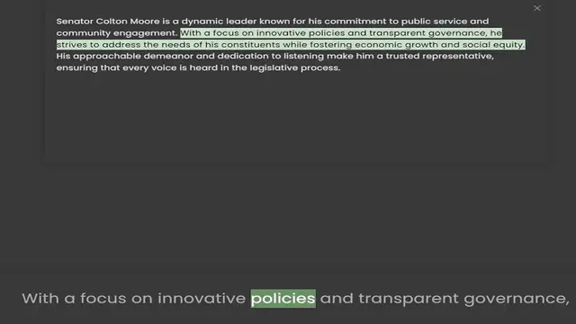 Video thumbnail for Senator Colton Moore is a dynamic leader known for his commitment to public service and community engagement. With a focus on innovative policies and transparent governance, he strives to address the needs of his constituents while foster