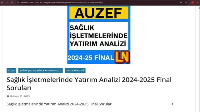 Video thumbnail for Auzef Sağlık İşletmelerinde Yatırım Analizi 2024-2025 Final Soruları