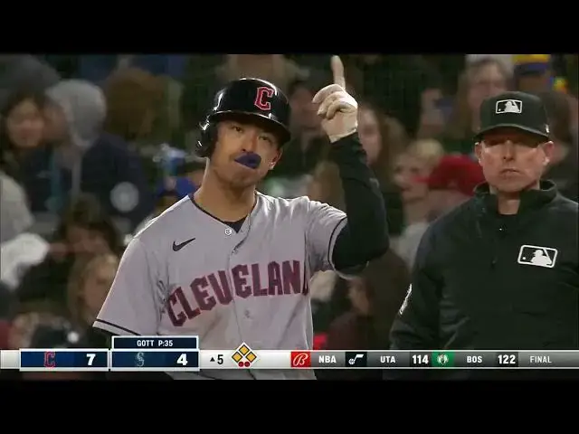 'Video thumbnail for Steven Kwan BELTS a Two-Run Single! | Cleveland Guardians | 3/31/2023'