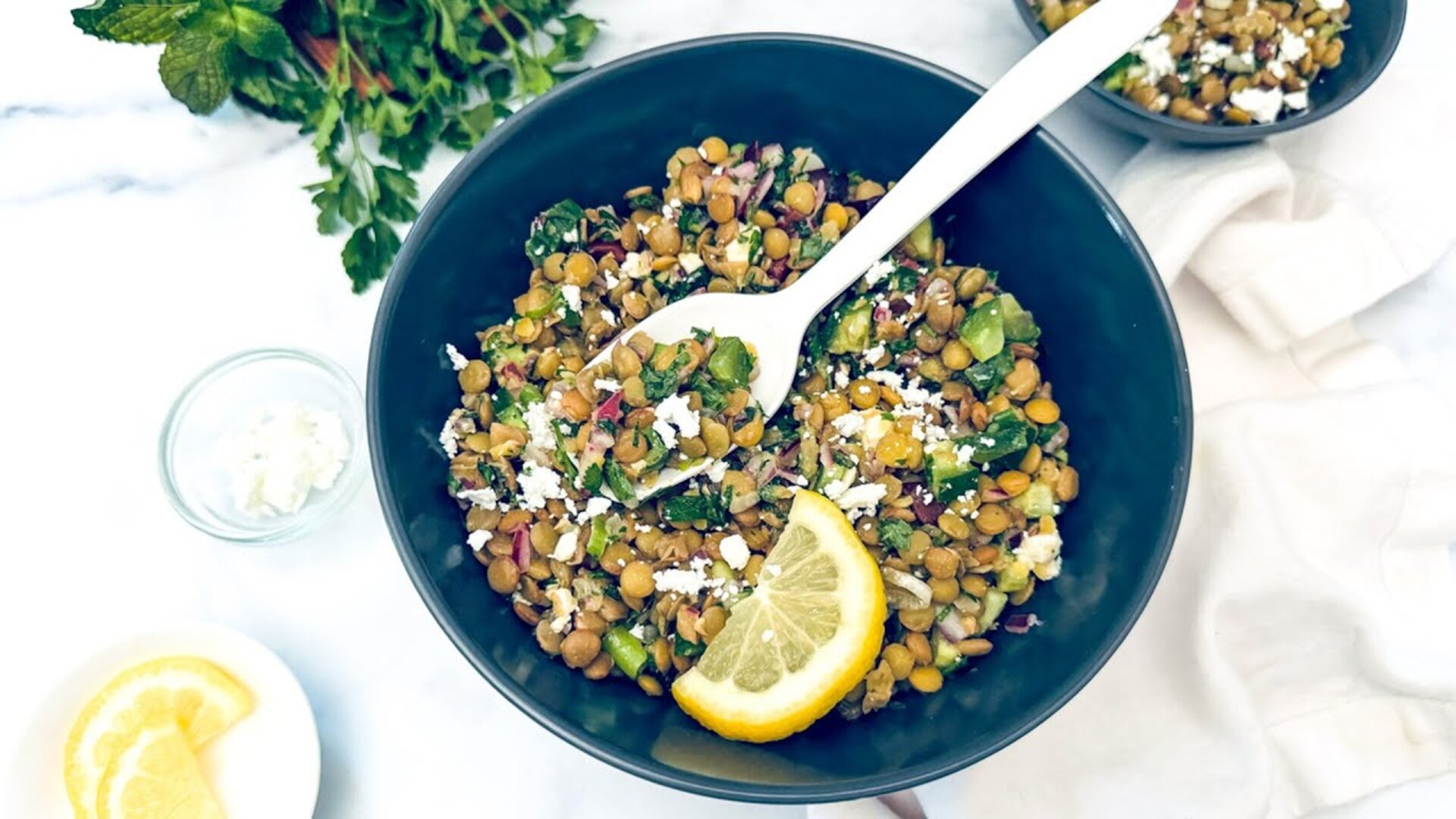 Video thumbnail for Jennifer Aniston-Inspired Spring Lentil Tabbouleh Salad Recipe