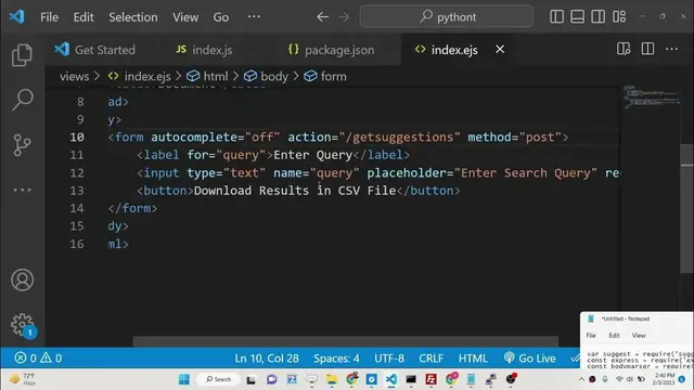 Video thumbnail for Node.js Express Google Search Autocomplete API Example to Fetch Data & Download it in CSV File in JS