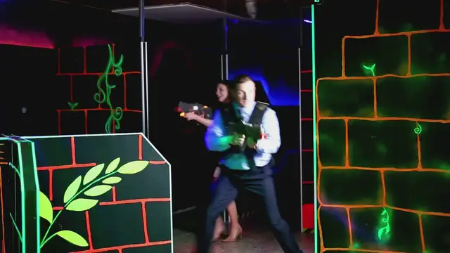 'Video thumbnail for Friends playing laser tag games'