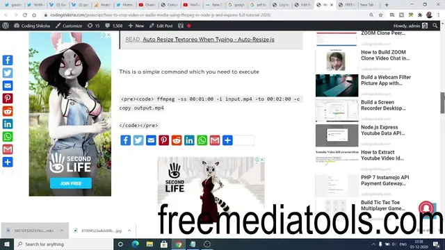 Video thumbnail for How to Crop Video or Audio Media Using FFMPEG in Node.js and Express Full Tutorial 2020