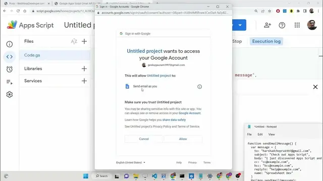 Video thumbnail for Google Apps Script Gmail API Example to Send Multiple Email Using MailApp & GmailApp Library in JS