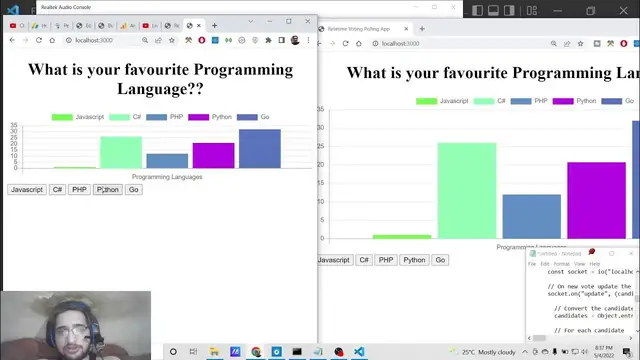 Video thumbnail for Build a Socket.io Realtime Voting Polling App in Node.js Using Chart.js in Browser Using Javascript