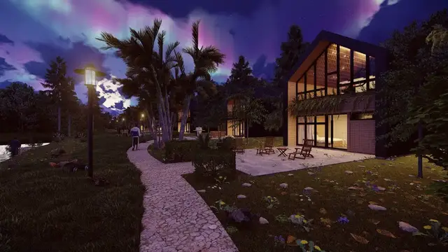 Video thumbnail for LUMION 11 NIGHT RENDER:3D EXTERIOR RENDER of a Modern House and Surroundings | House On River| Night